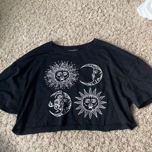 Black Cropped Sun and Moon Tee